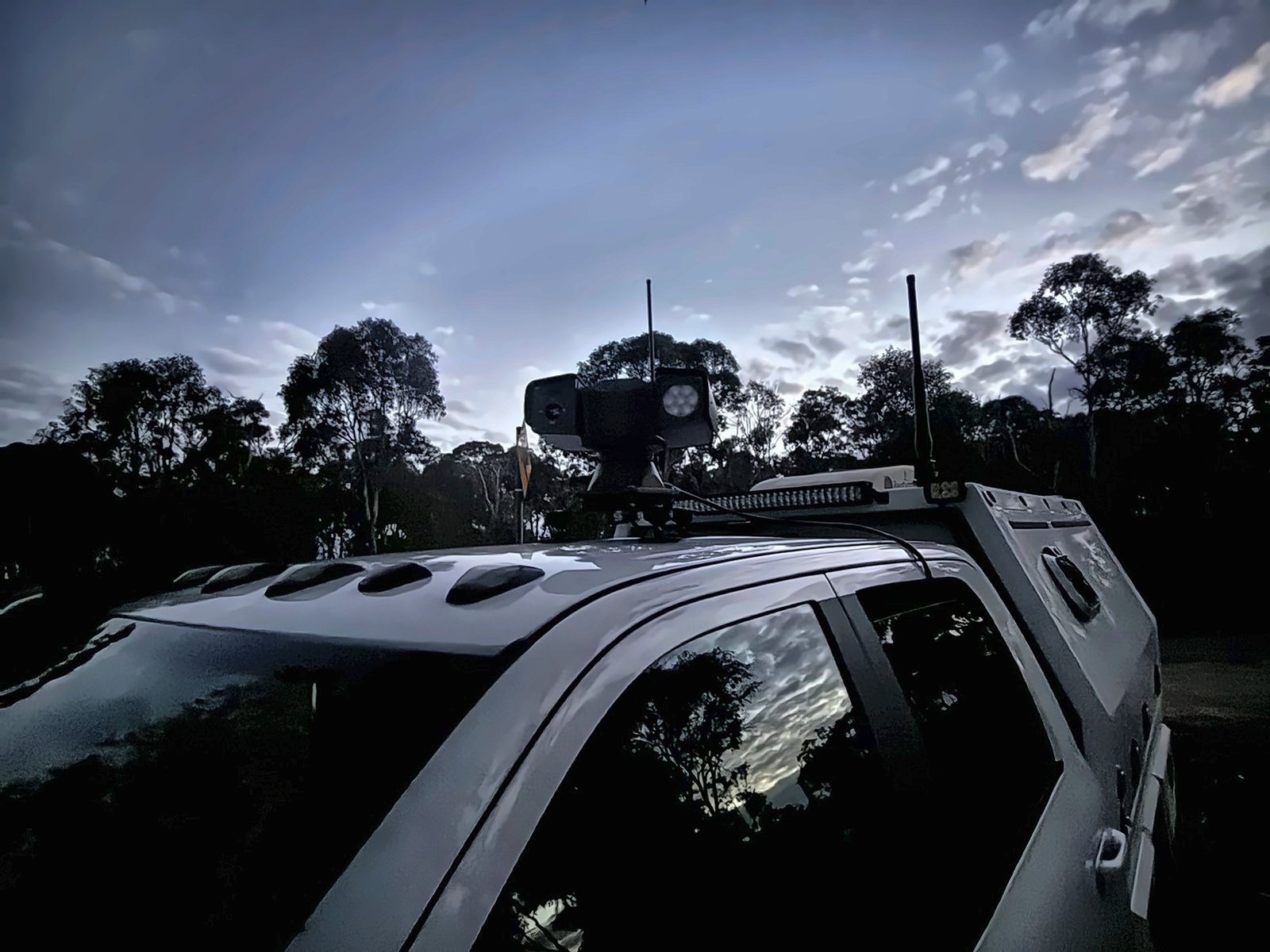 Feral Pro prototype on a vehicle roof at dusk